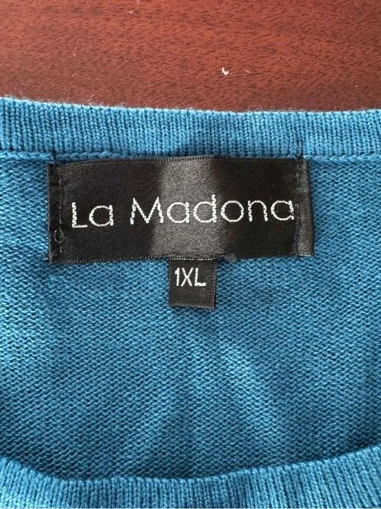 La Madona Teal Beaded Floral Embellished Cardigan Sweater Grandmacore Preppy - Picture 3 of 4